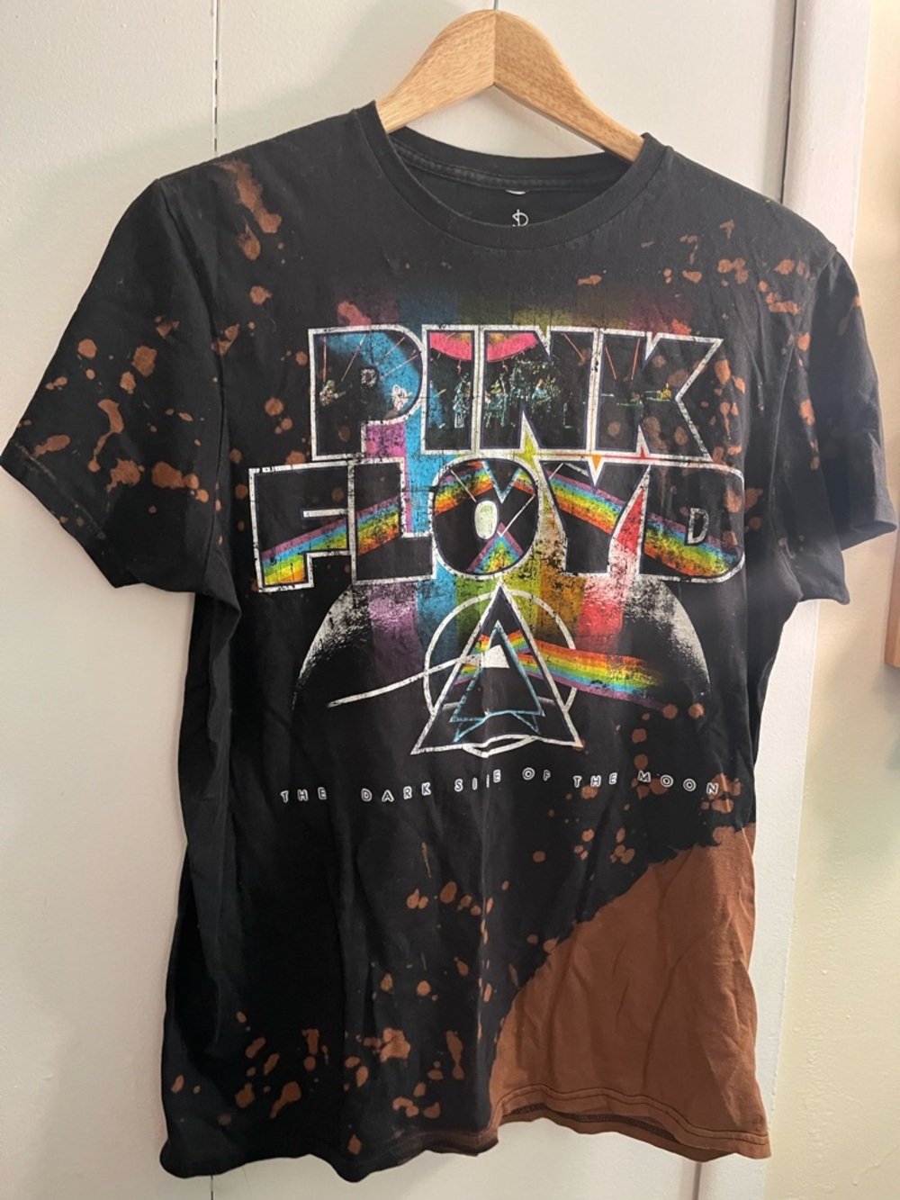 Pink Floyd Black Tie-Dye Rainbow Logo Short Sleeve Tee